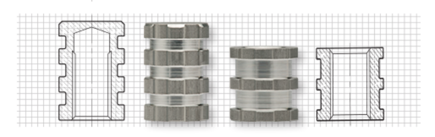 Molded-in Threaded Inserts are made of 2024 grade aluminum material.