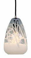 JESCOâ™s PD 412 LED Pendants come with white translucent drizzle patterns.