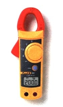 Clamp-on Meter measures current and voltage.