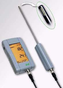 Handheld Instrument measures air velocity and temperature.