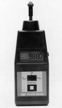 Tachometer measures rpm, fpm, and mpm in 1 second.