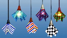 Ceiling Pendants feature Fused Art Glass shades.
