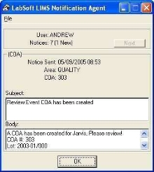 LIMS Software includes automated event notification.