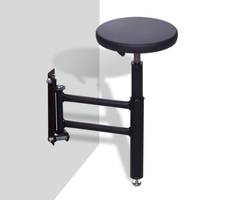 Mounted Stool swings out of way for cleaning or storage.