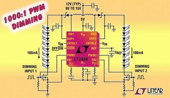 Step-Up Converter delivers constant current to LEDs.