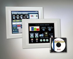 Touchscreens control up to 16 PLCs in Ethernet network.