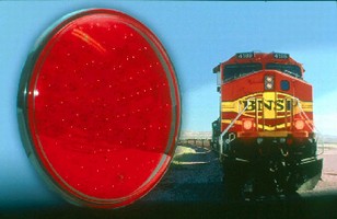 LED Railroad Lamps create bright, glowing spotlight.