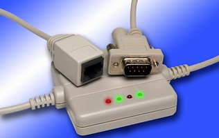 Converter Cable connects serial device to Ethernet network.