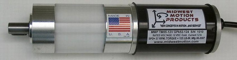 DC Gearmotor develops 125 lb-in. torque at 37 rpm.