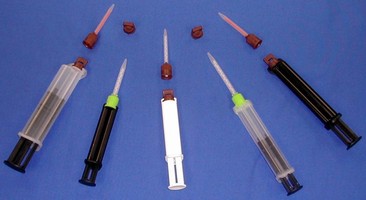 Double Syringes precisely mix and dispense adhesive.