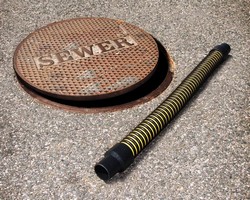 Guide Hose protects sewer jetting hose/inspection equipment.