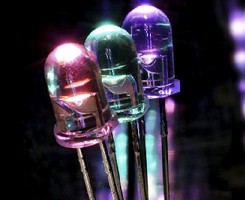 LEDs come in pink, purple, and turquoise.