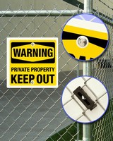 Tamper-Resistant Brackets attach signs to chain link fences.