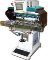 Pad Print Machine accommodates up to 6 ink cup assemblies.