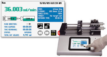 Laboratory Syringe Pump features touchscreen interface.