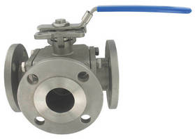 Three-Way Ball Valve features stainless steel construction.