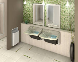 Lavatory System combines soap, water, and dryer in one space.