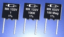 Radial Resistors are available from 1 Ohm to 100 Meg.