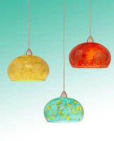 Blown Glass Pendants are offered in vibrant colors.