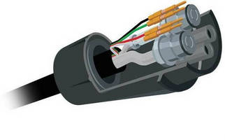 Hybrid Connector combines fluidics/electronics/tubing/cable.