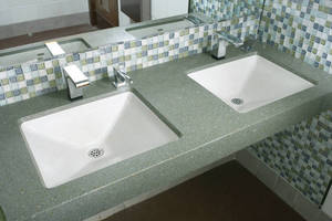 Lavatory is made of Evero(TM) natural quartz material.