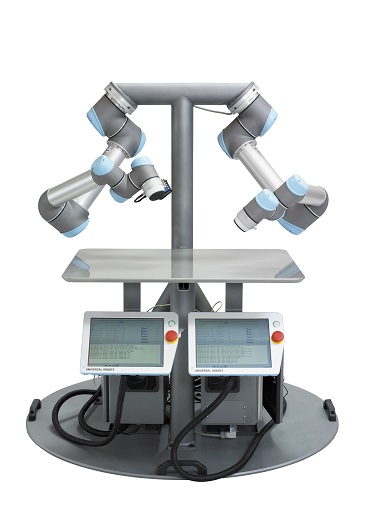 A six-axis robotic arm from Universal Robots.